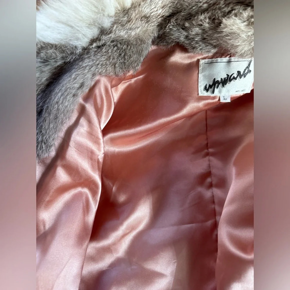 Vintage Rabbit Fur Coat with front hook closure pink satin lining size large - Picture 16 of 16